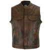 Collarless Sons of Anarchy Cut Off Cowhide Leather Vest Biker Motorcycle -