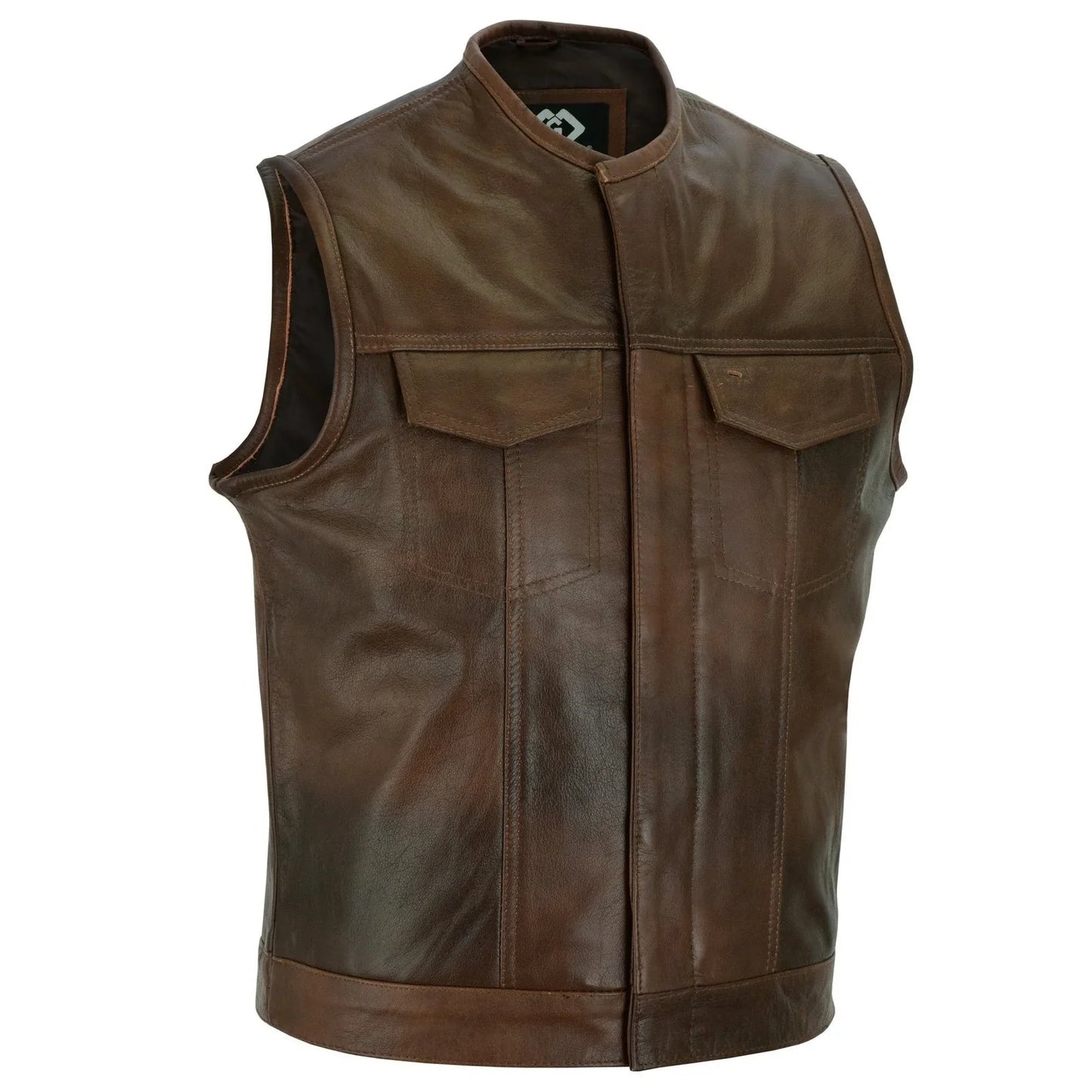 collarless sons of anarchy cut off cowhide leather vest biker motorcycle -