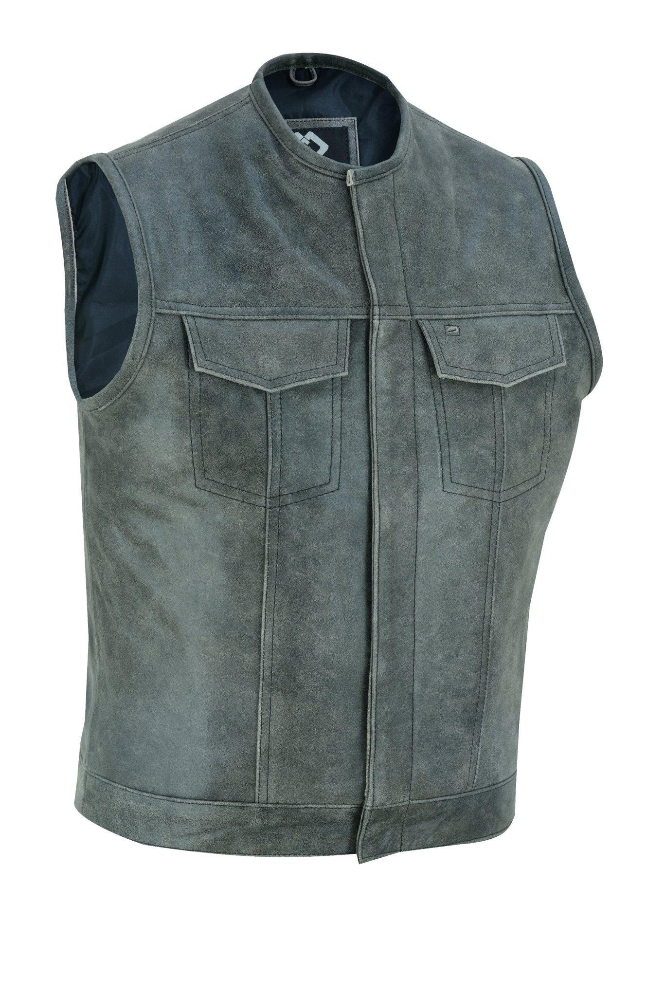 collarless sons of anarchy cut off cowhide leather vest biker motorcycle -