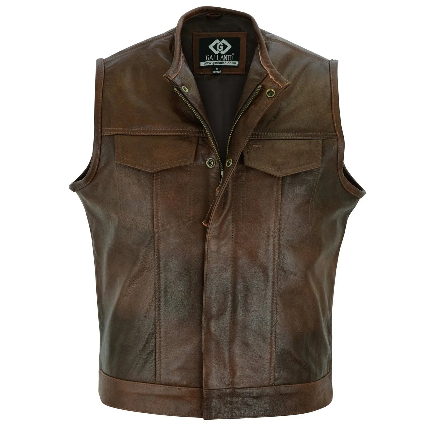 collarless sons of anarchy cut off cowhide leather vest biker motorcycle -