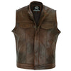 Collarless Sons of Anarchy Cut Off Cowhide Leather Vest Biker Motorcycle -