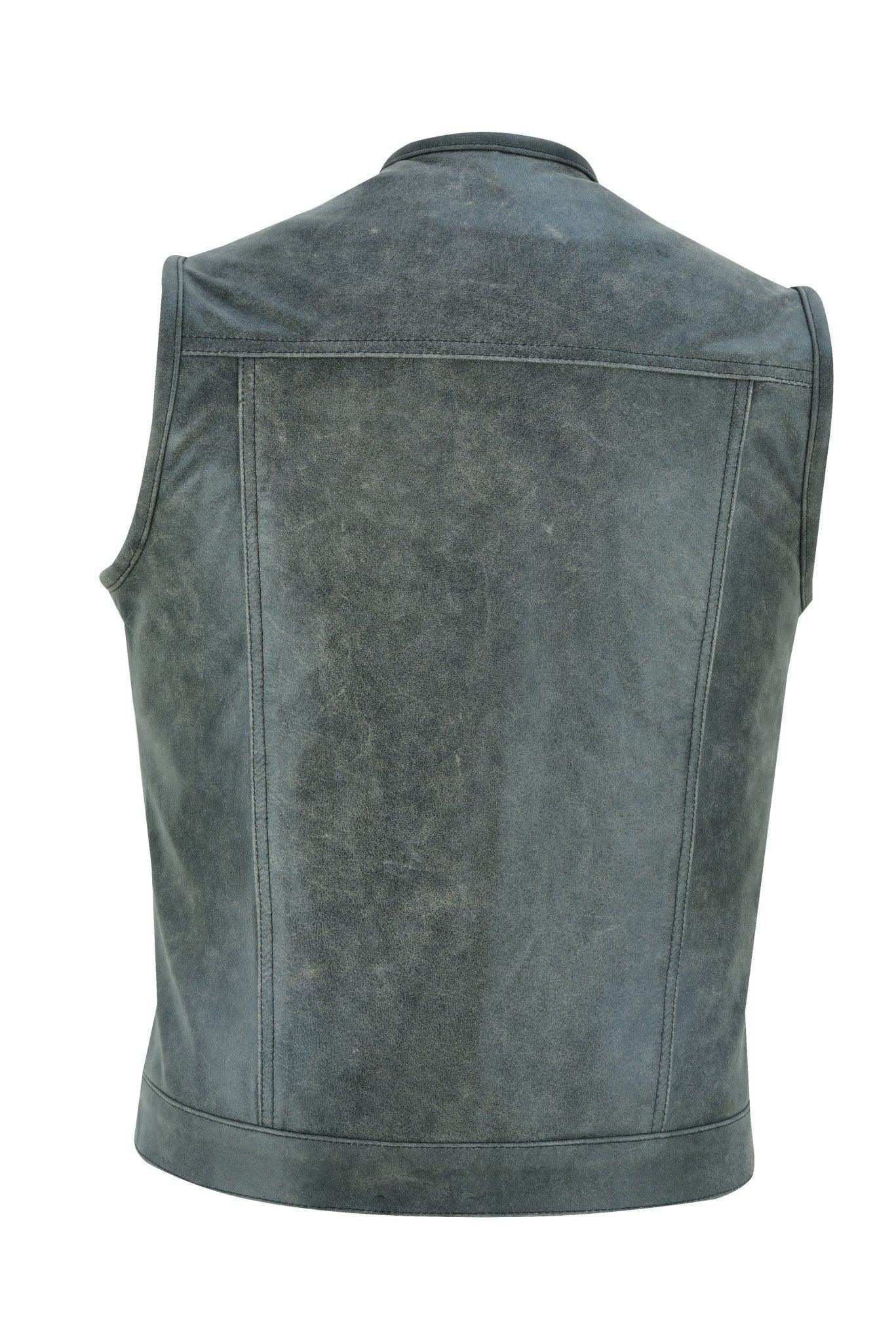 Collarless Sons of Anarchy Cut Off Cowhide Leather Vest Biker Motorcyc Vintage Leather