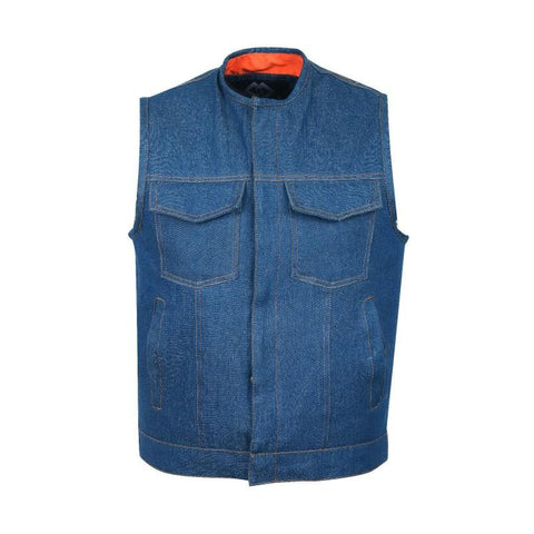 Cut off Blue Denim Mens Waiscoat-Gilet Biker – Vintage Leather