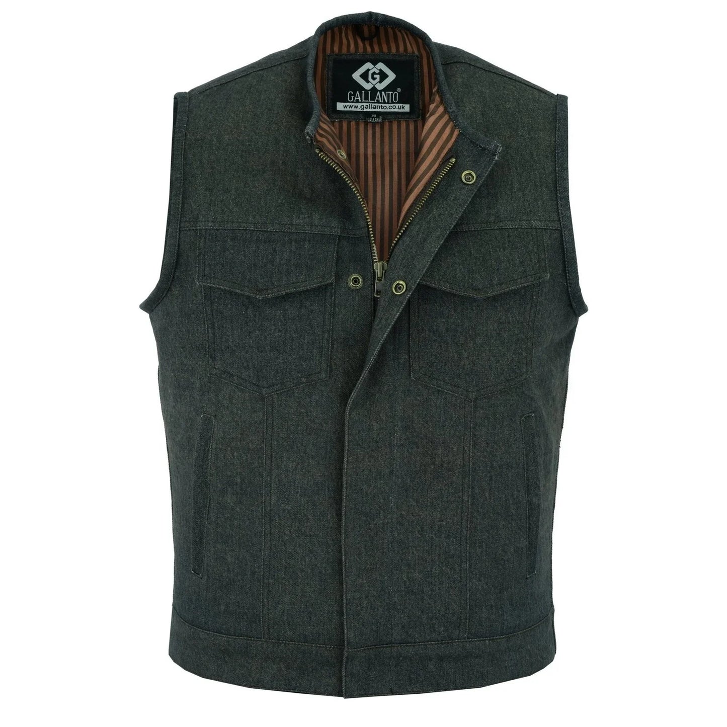 cut off brown denim mens biker vest-gilet jeans -