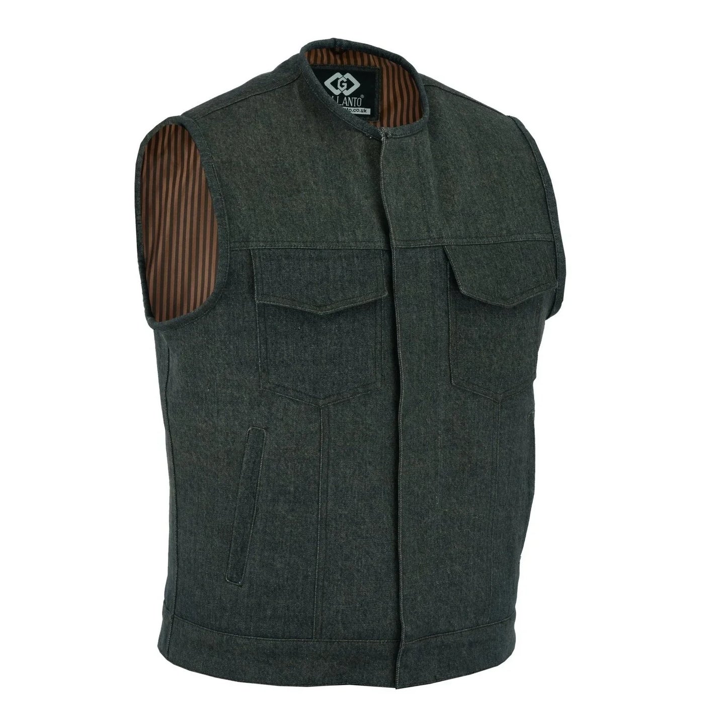 cut off brown denim mens biker vest-gilet jeans -