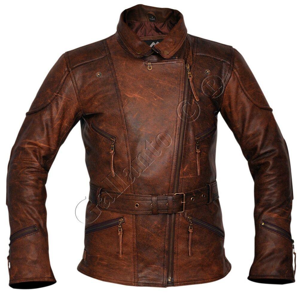 demi womens ladies 3/4 motorcycle brown distressed vintage leather jacket -
