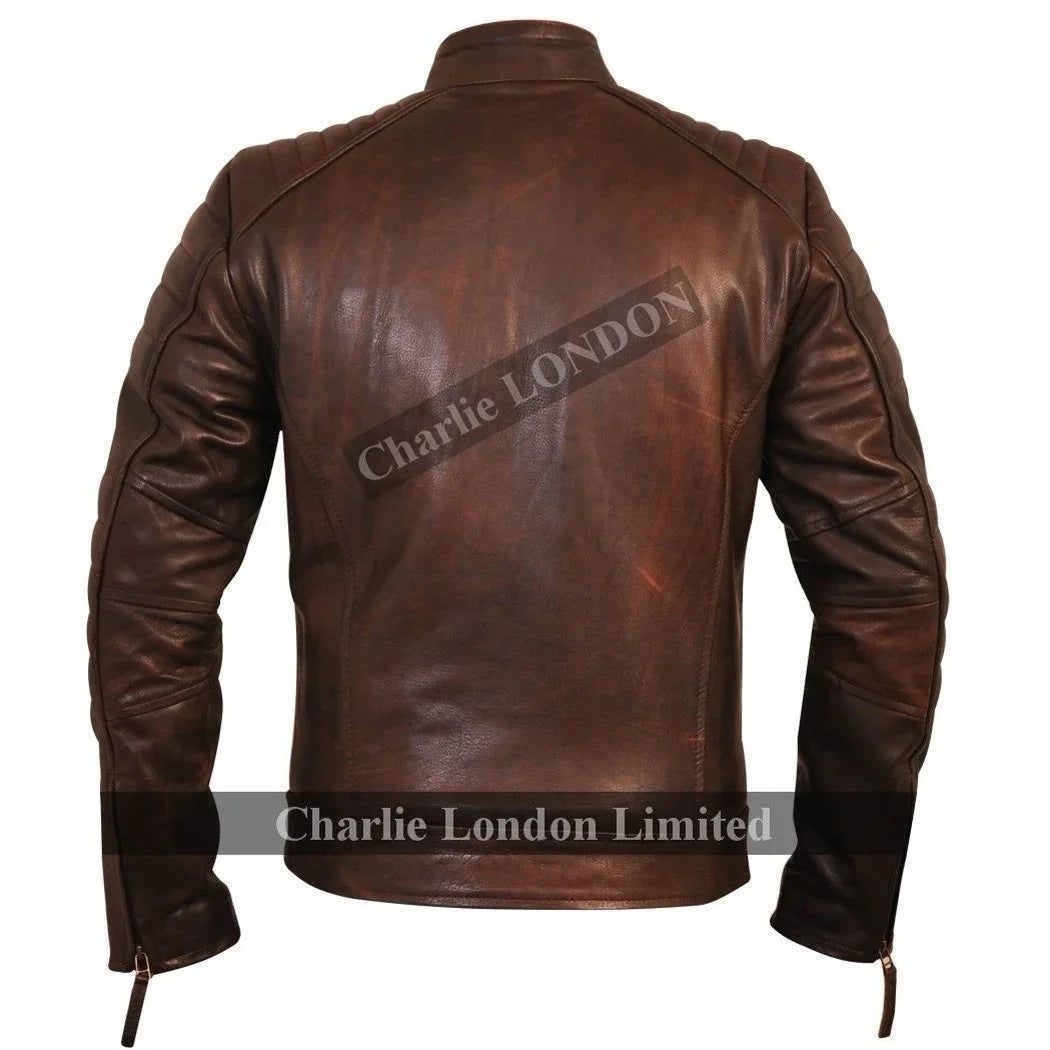 designer vintage brown weybridge leather jacket mens -