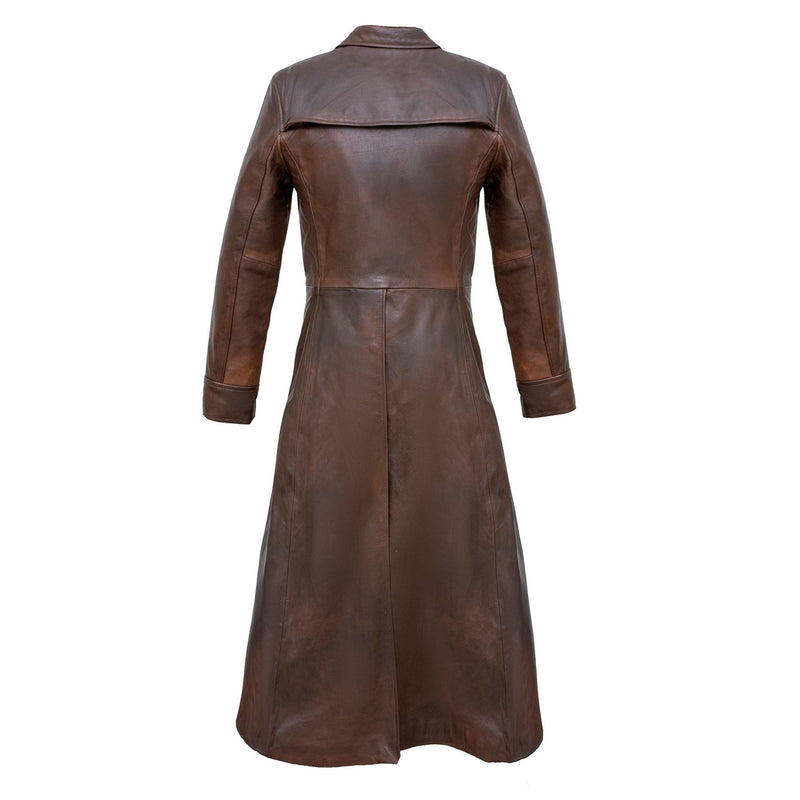 Detective Brown Gothic Long Leather Trench Coat -