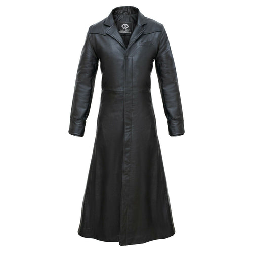 Detective Neo Matrix Style Black Gothic Style Men’s Leather Trench Long Coat -