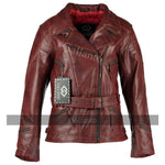 Distressed Red Demi Womens 3/4 Biker Leather Jacket -