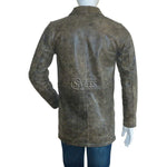 Distressed Supernatural Stone Grey Leather Coat -