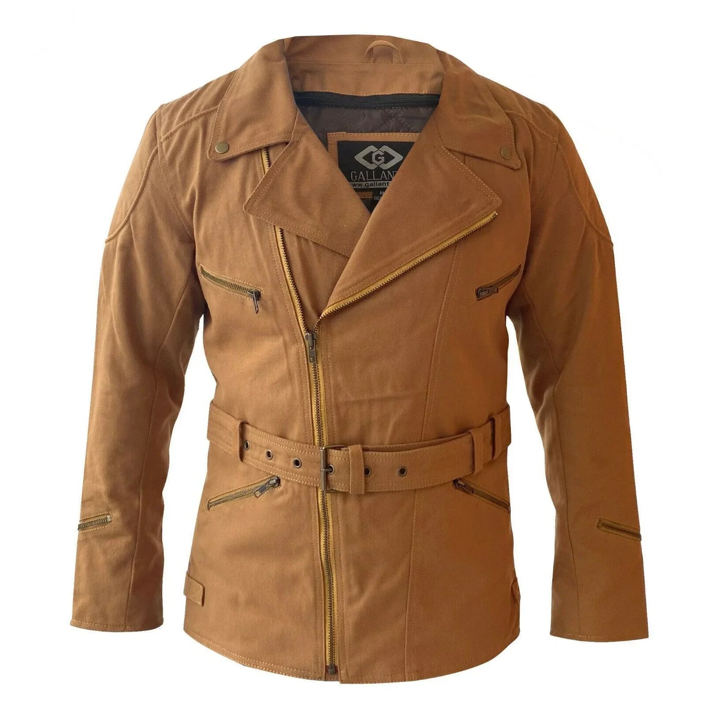 eddie tan mens motorcycle biker long cotton jacket quarter length -