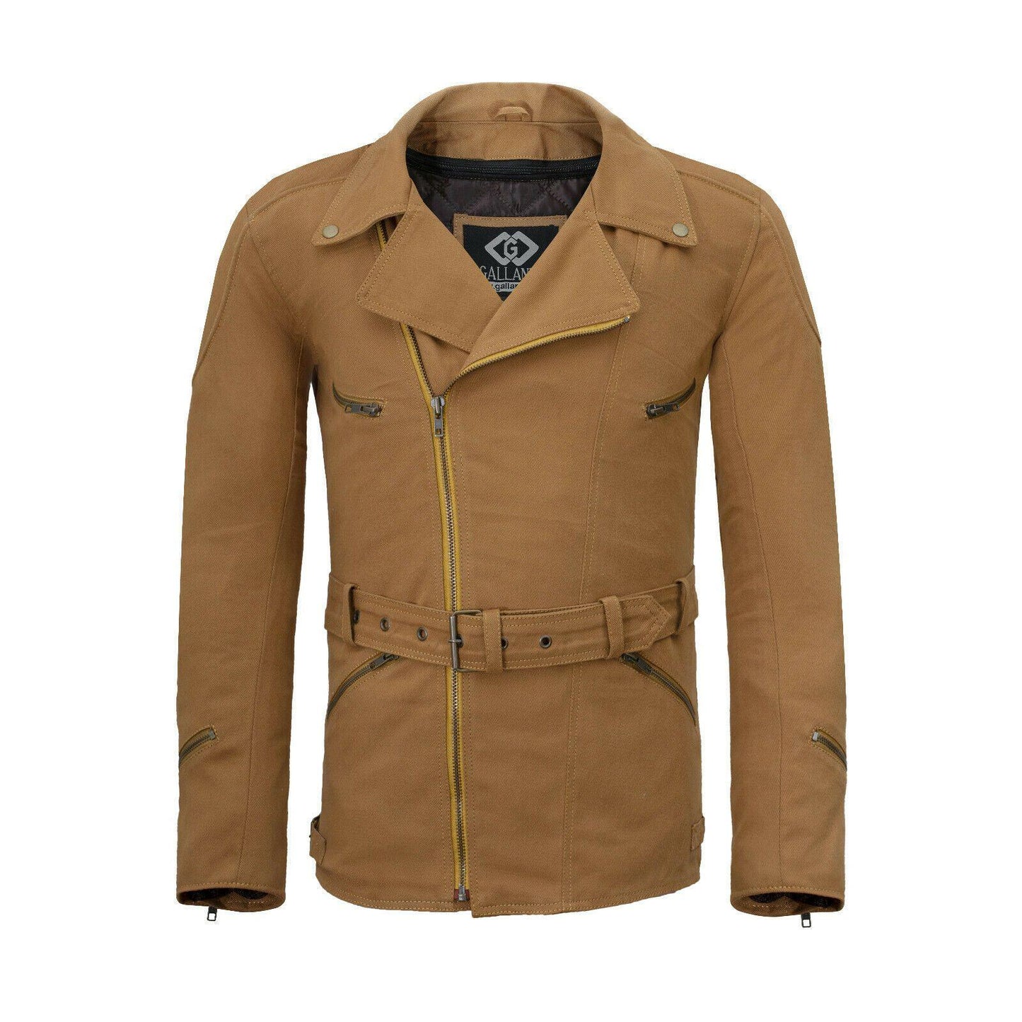 eddie tan mens motorcycle biker long cotton jacket quarter length -