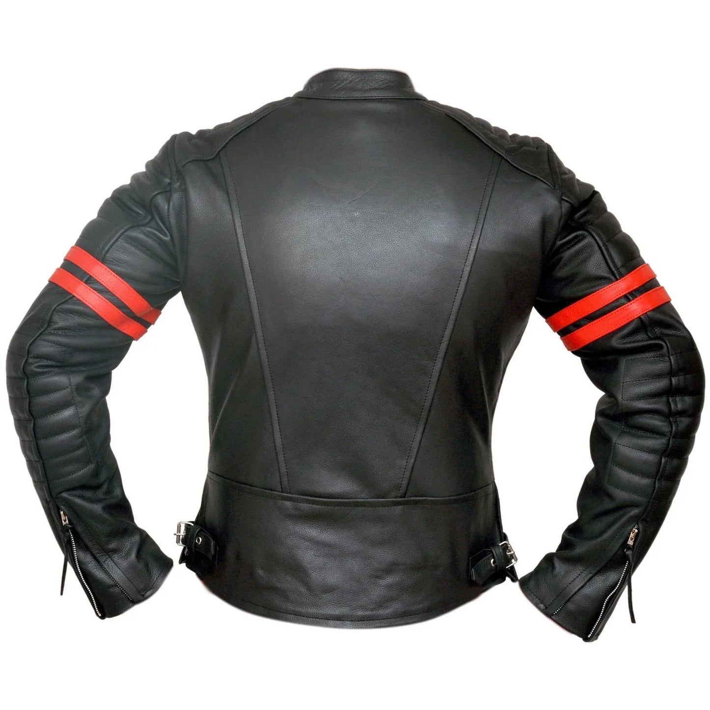 fight club 2 red striped cafe racer style retro leather jacket -