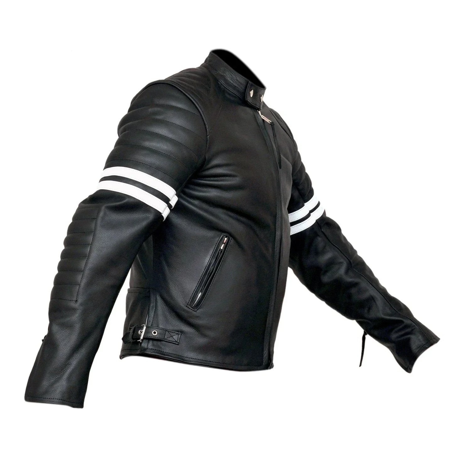 fight club 2 white striped cafe racer style retro leather jacket -