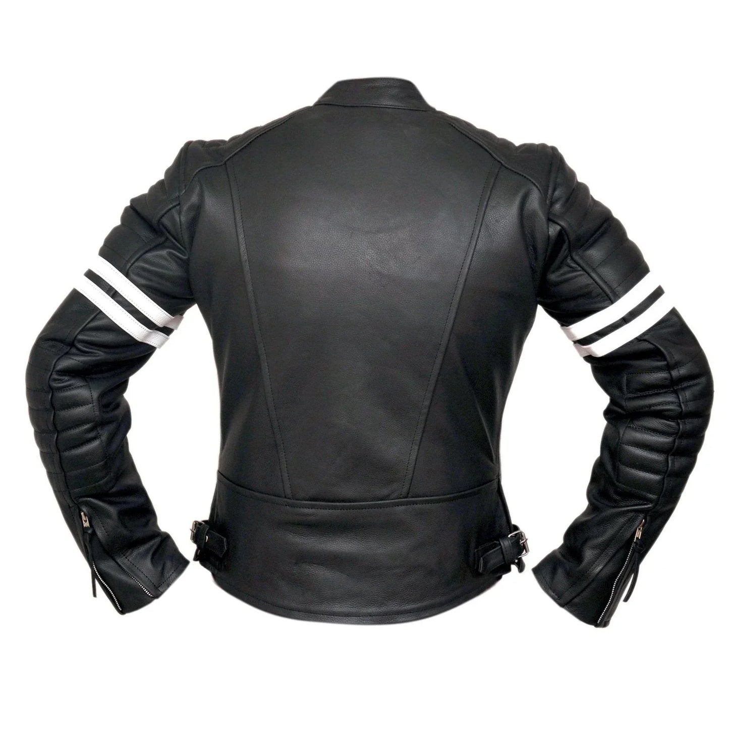 fight club 2 white striped cafe racer style retro leather jacket -