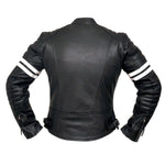 Fight Club 2 White Striped Cafe Racer Style Retro Leather Jacket -