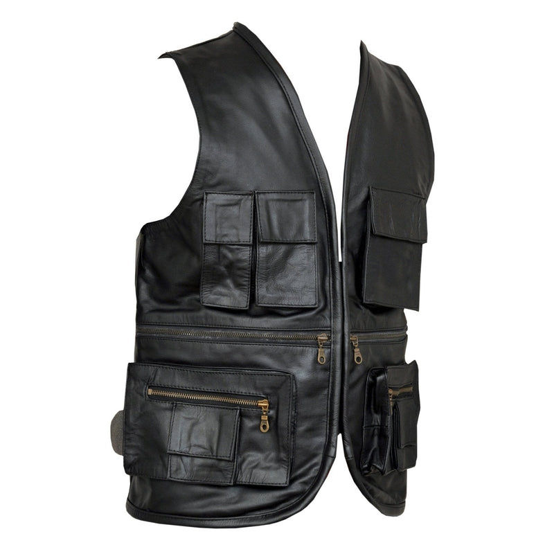 Fisherman Multi-Pocket Leather Motorcycle Vest -