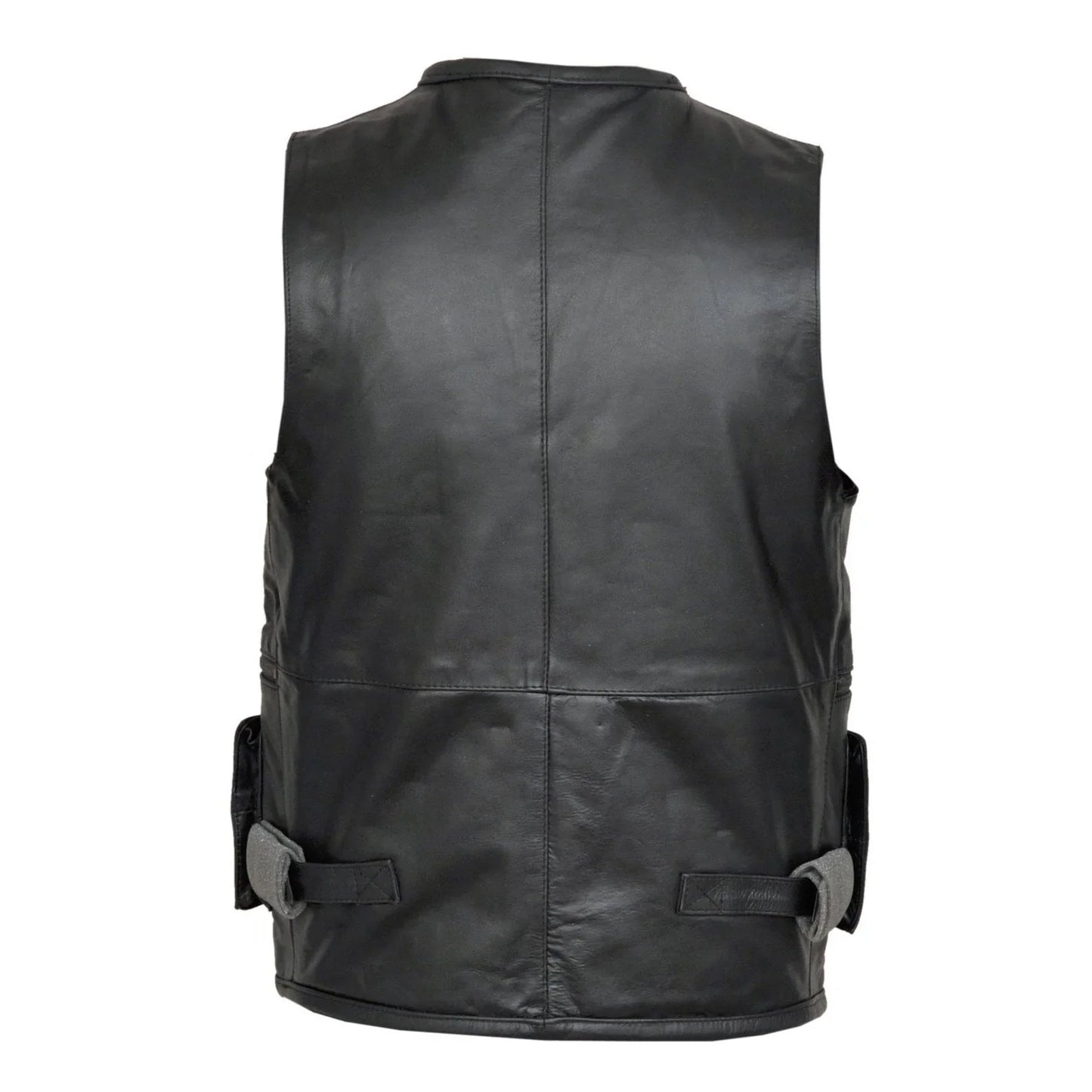 fisherman multi-pocket leather motorcycle vest -