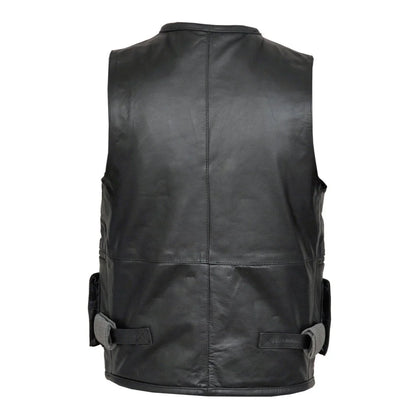 Fisherman Multi-Pocket Leather Motorcycle Vest -