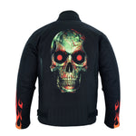 Flames and Skull Black Textile Fabric Motorcycle Biker Jacket -