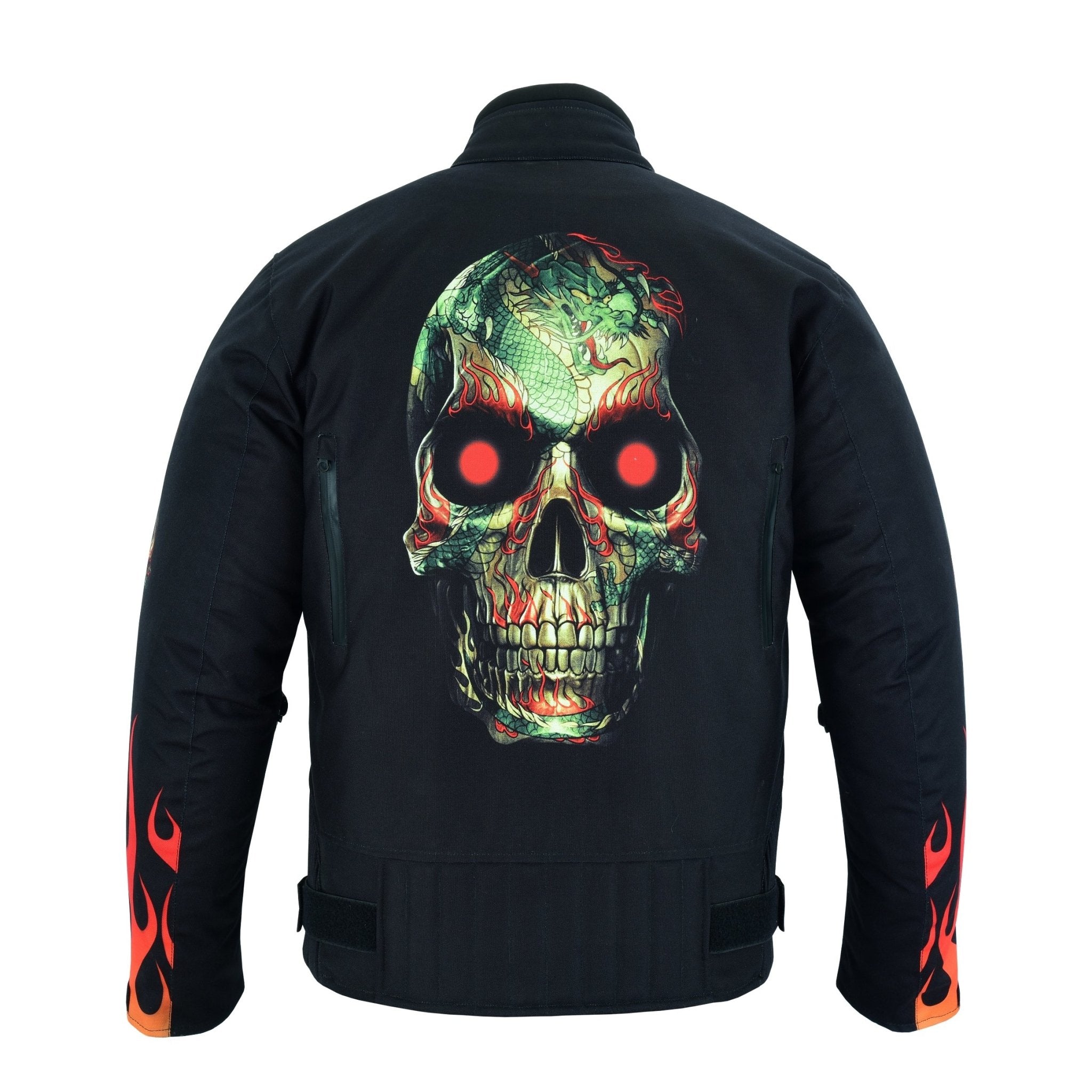 Flames and Skull Black Textile Fabric Motorcycle Biker Jacket – Vintage ...