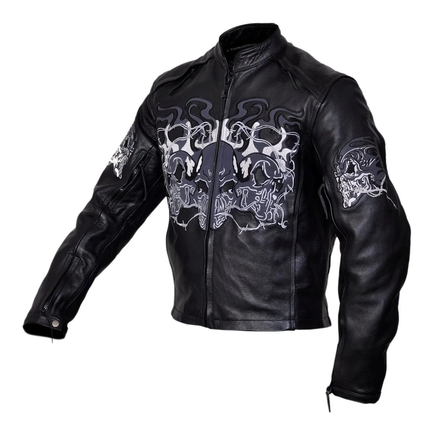flaming skulls cruiser motorcycle leather jacket -