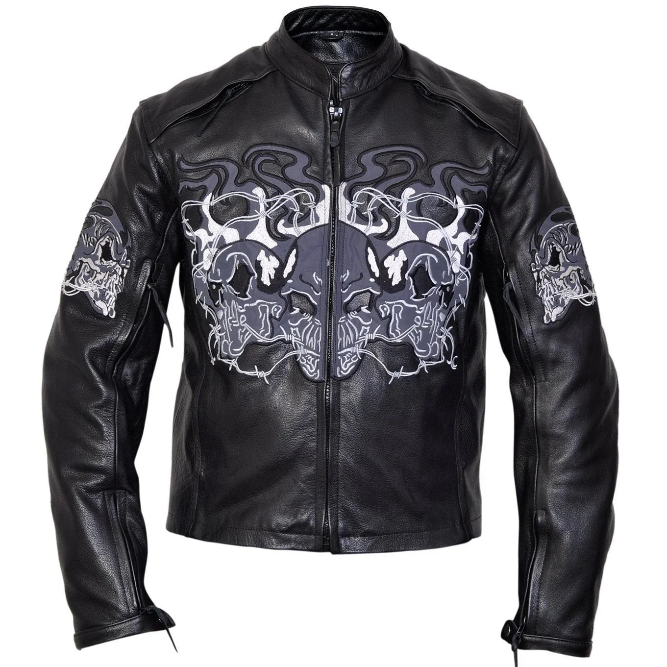 flaming skulls cruiser motorcycle leather jacket -