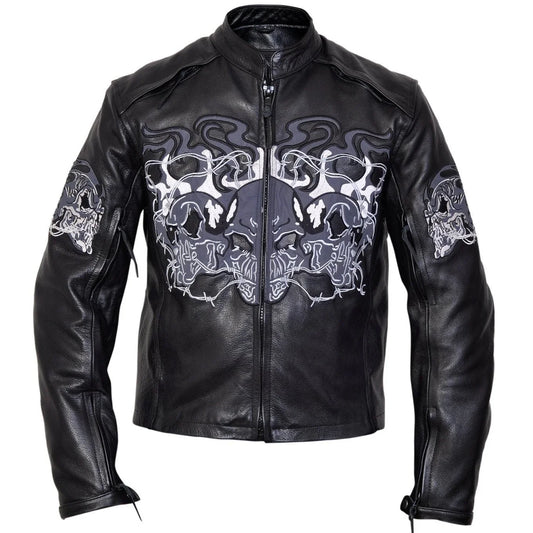 Flaming Skulls Cruiser Motorcycle Leather Jacket -