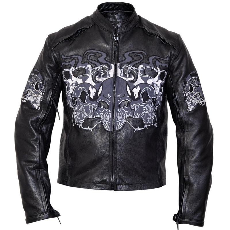 Flaming Skulls Cruiser Motorcycle Leather Jacket -