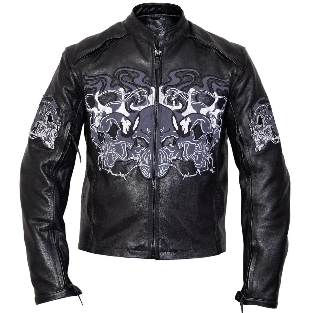 Flaming Skulls Cruiser Motorcycle Leather Jacket -