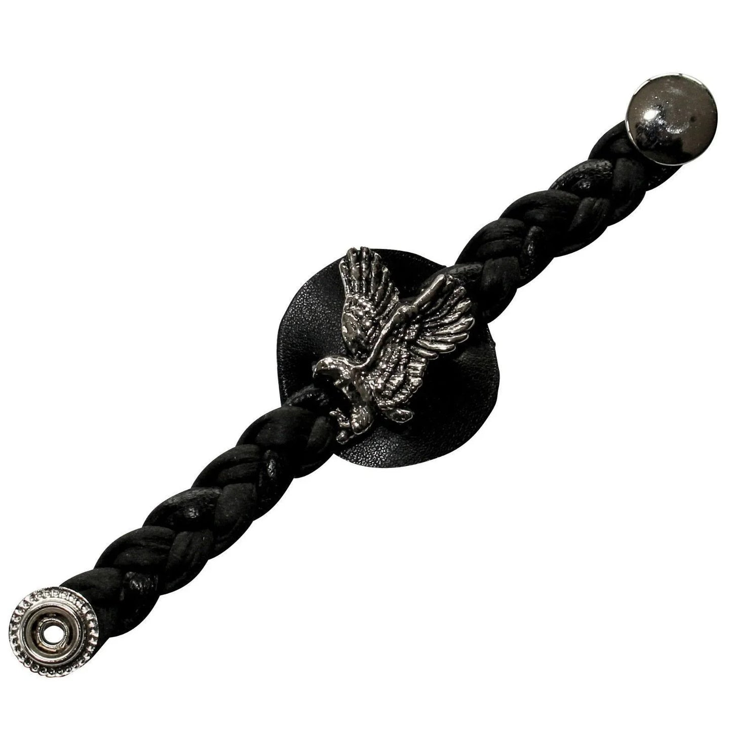 flying skull braided black leather vest extender -
