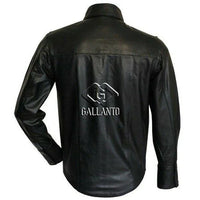 Full Long Sleeve Mens Black Leather Shirt -