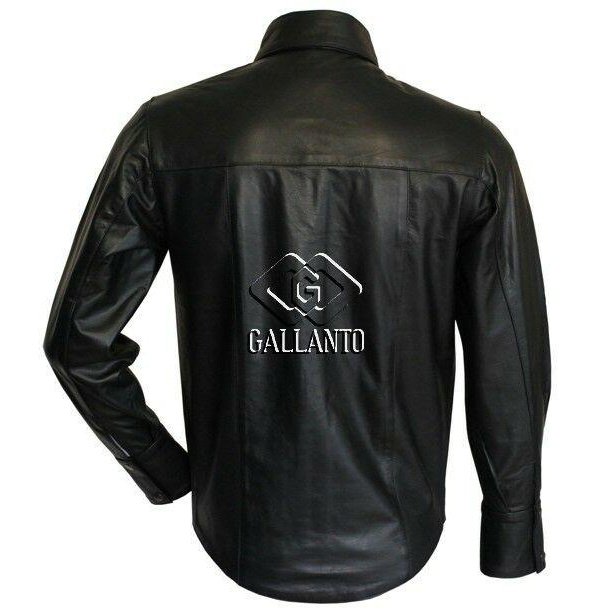Full Long Sleeve Mens Black Leather Shirt -