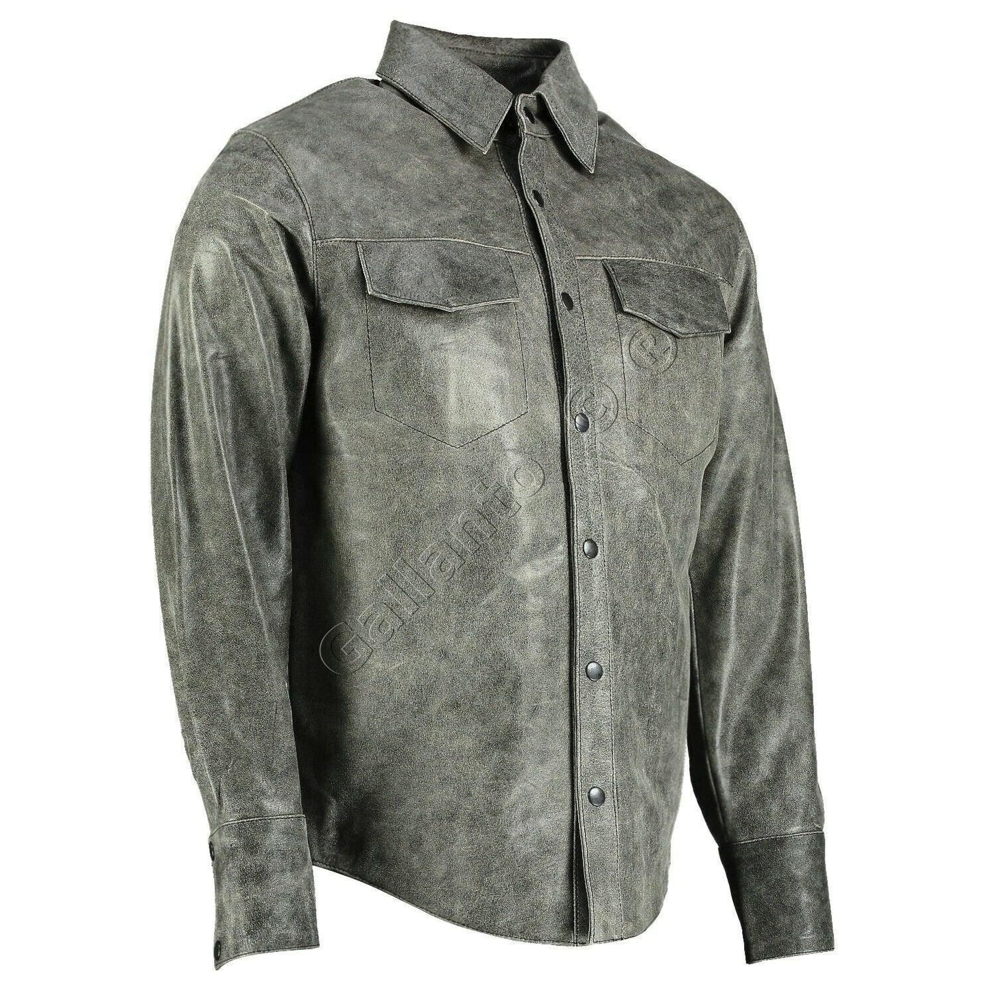 full sleeve distressed mens vintage leather shirt -