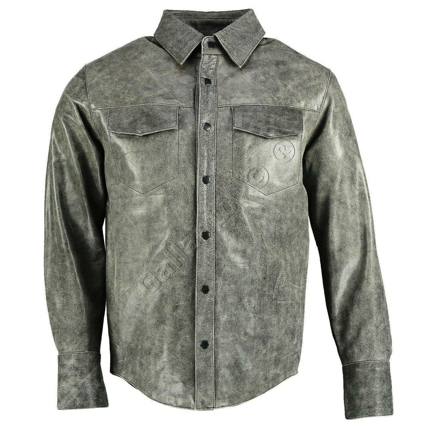 full sleeve distressed mens vintage leather shirt -