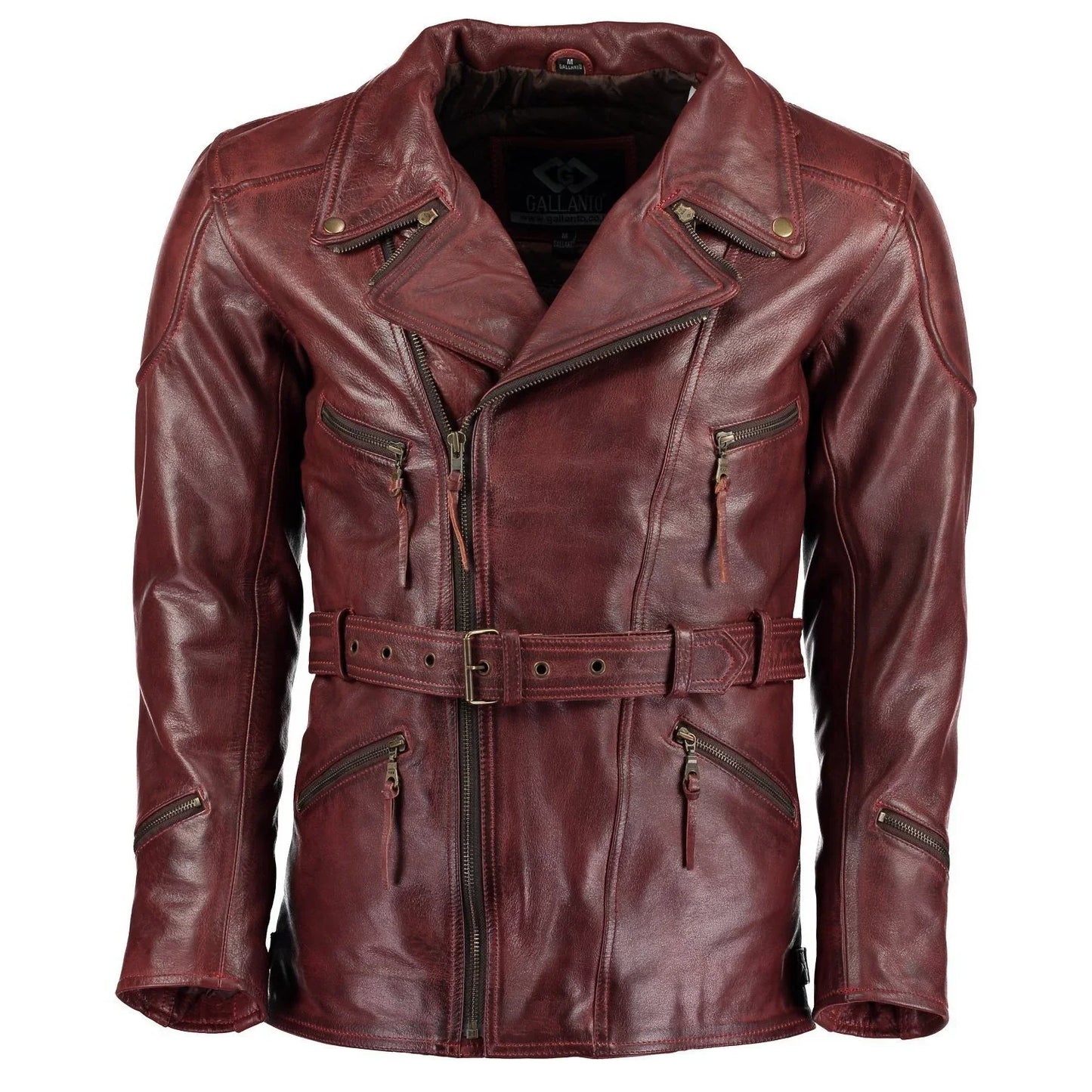 gallanto 3/4 red distressed eddie biker leather jacket -