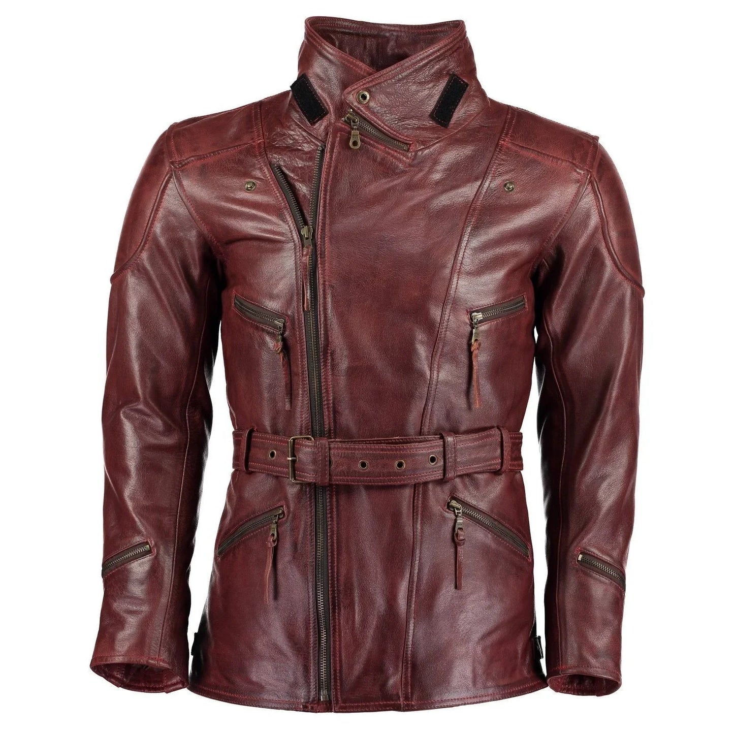 gallanto 3/4 red distressed eddie biker leather jacket -