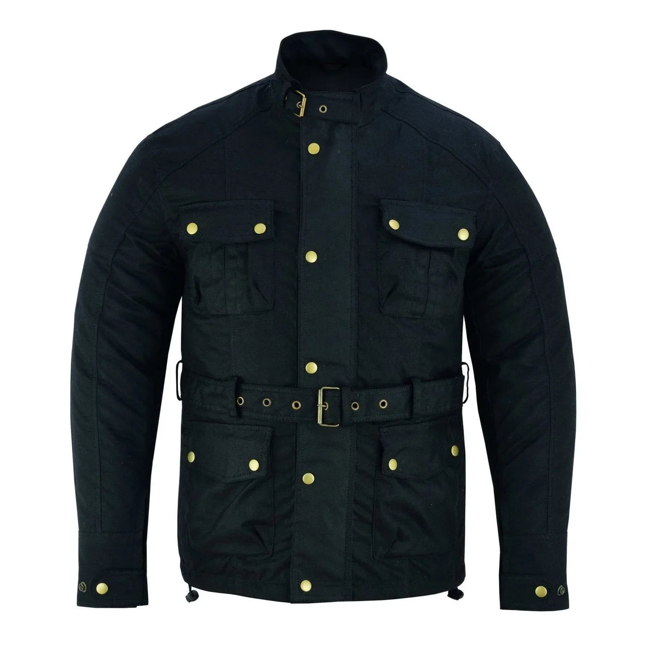 Gallanto Black Wax Cotton Armoured Motorcycle Biker Long Waterproof Jacket -