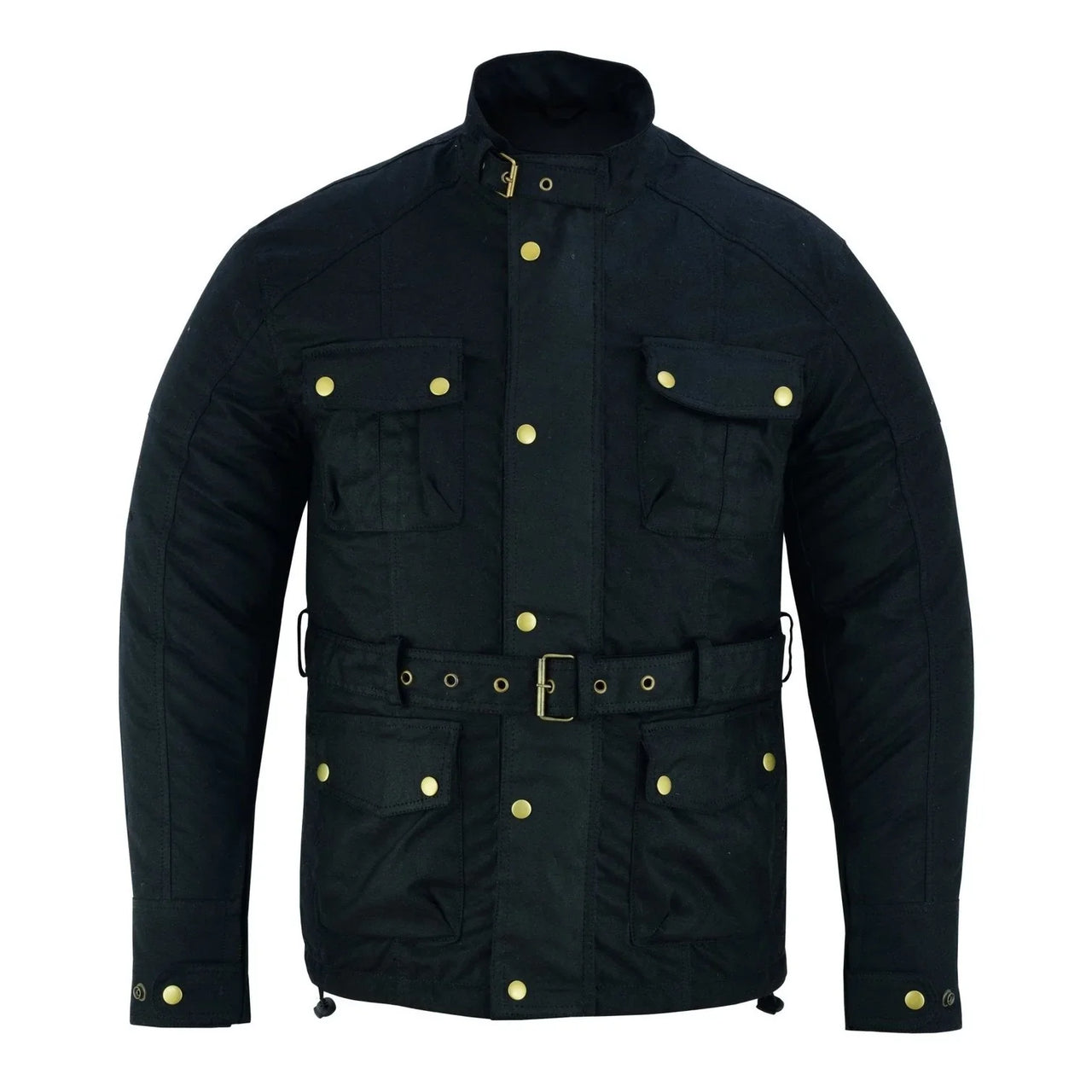 Gallanto Brown Wax Cotton Armoured Motorcycle Biker Long Waterproof Jacket -