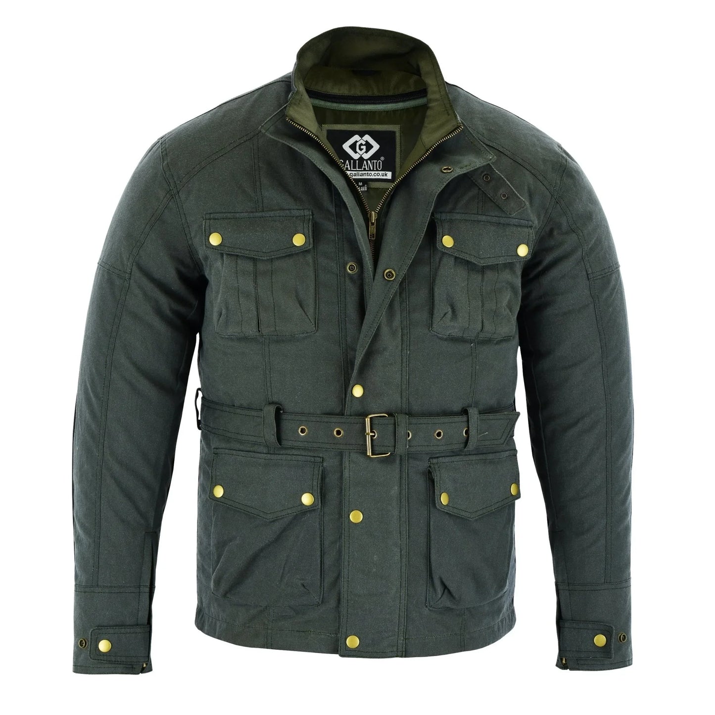 gallanto brown wax cotton armoured motorcycle biker long waterproof jacket -