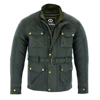Gallanto Brown Wax Cotton Armoured Motorcycle Biker Long Waterproof Jacket -