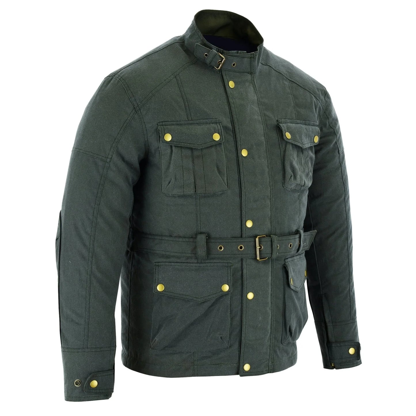 gallanto brown wax cotton armoured motorcycle biker long waterproof jacket -