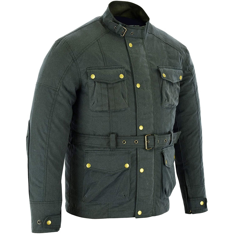 Gallanto Green Wax Cotton Armoured Motorcycle Motorbike Jacket Waterproof -