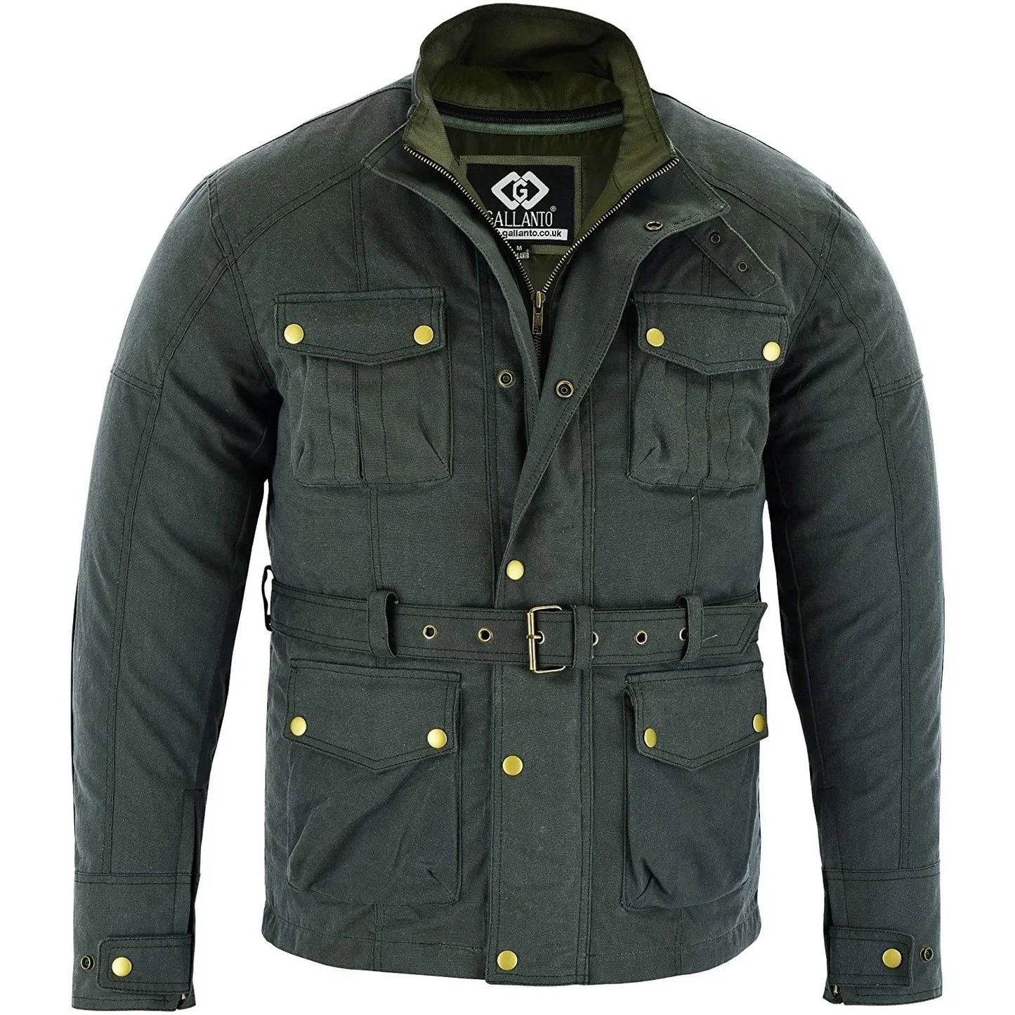 gallanto green wax cotton armoured motorcycle motorbike jacket waterproof -