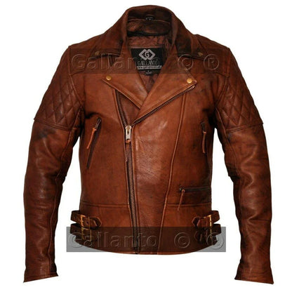 Gallanto Vintage Dark Brown Classic Diamond Armoured Biker Leather Jacket -
