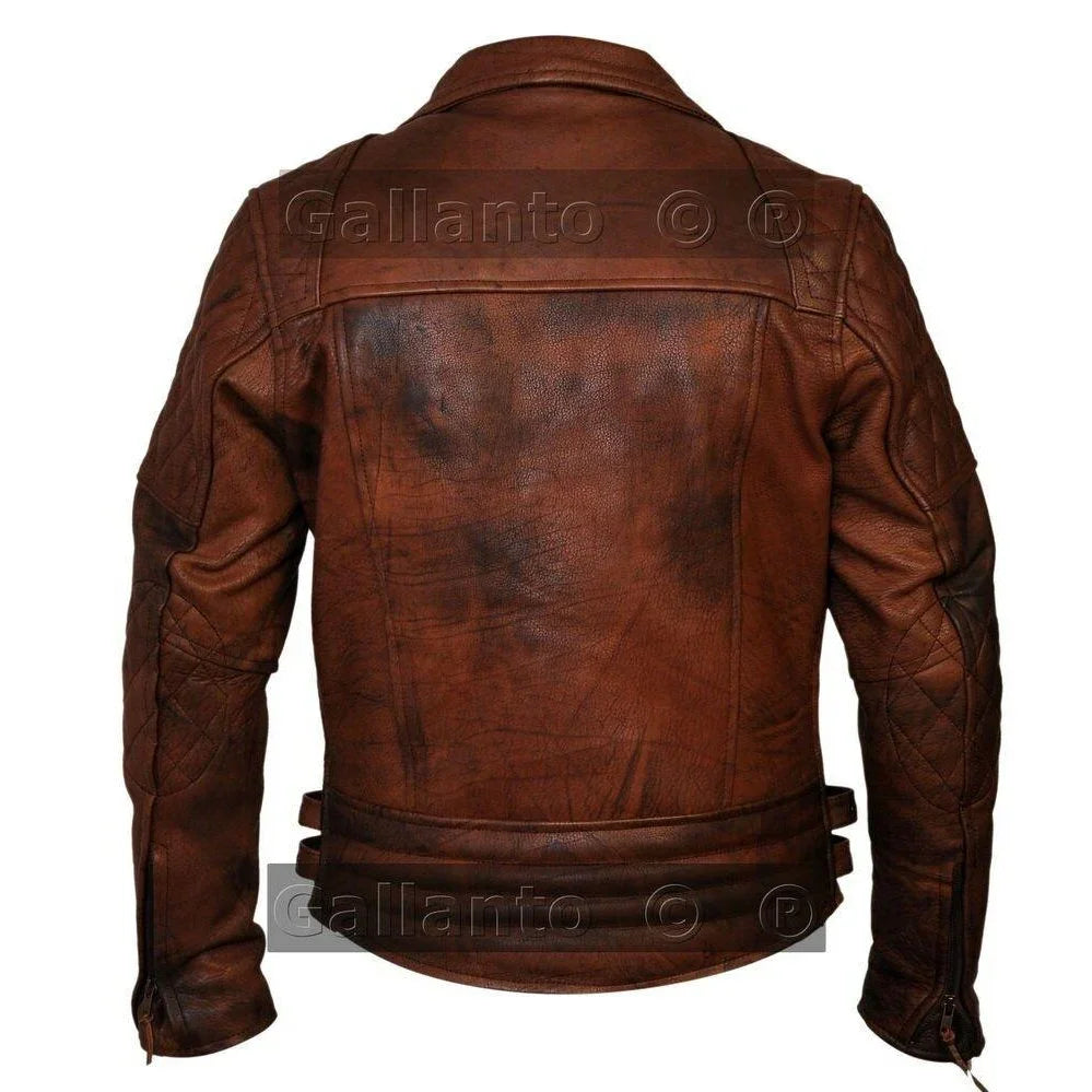 gallanto vintage dark brown classic diamond armoured biker leather jacket -