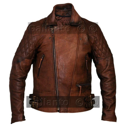 Gallanto Vintage Dark Brown Classic Diamond Armoured Biker Leather Jacket -