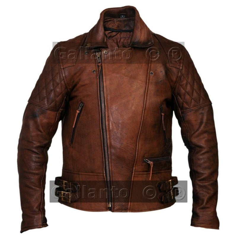 Gallanto Vintage Dark Brown Classic Diamond Armoured Biker Leather Jacket -