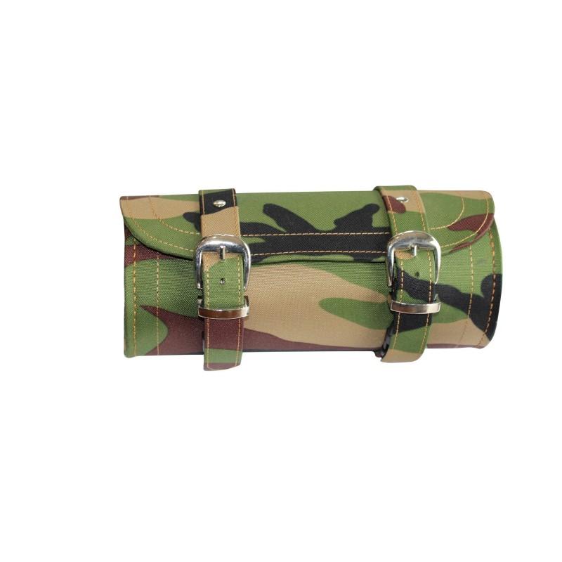 Green Camouflage Print Biker Motorcycle Tool Roll Bag -